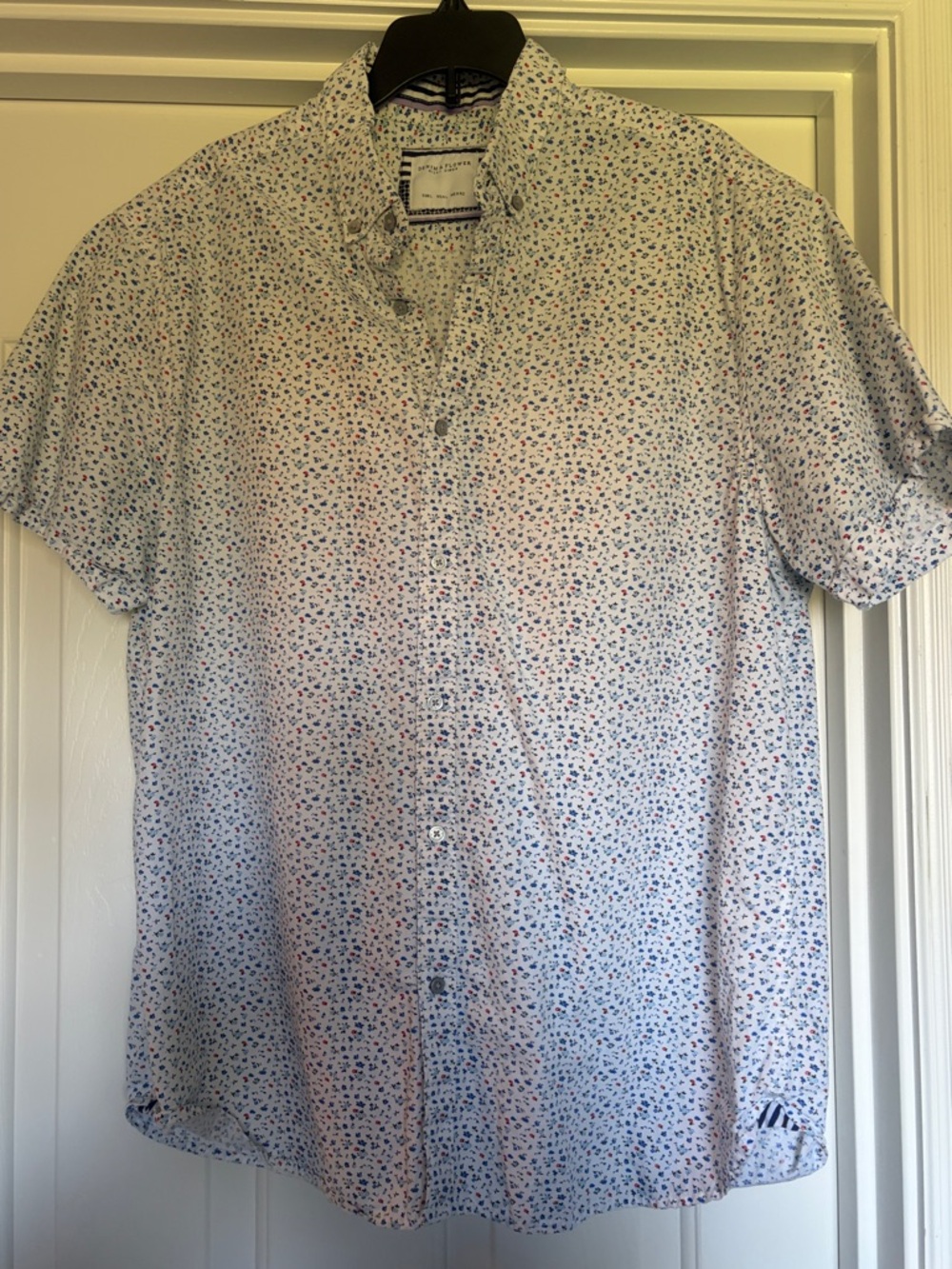 Denim & Flower White Short Sleeve Micro-Print Button-Down Shirt
